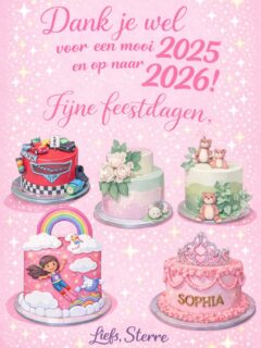 Het was weer een jaar vol mooie thema’s, lieve berichtjes, trouwerijen, verjaardagen, eerste rondjes om de zon vierings, een simpele omdat het kan, een ‘mijn kind mag geen melk maar wil zó graag een themataart’, een ‘kan je alsjeblieft nog een taart bezorgen morgen?’, een ‘mijn kind heeft een plan in zijn/haar en kan jij die werkelijkheid maken?’, een ‘hoi, zijn we weer! Zoals elk jaar.’..
Dank je wel🩷
Van een kleine onderneming, een single mom, naar jullie.
Dank je wel🩷
Tot volgend jaar!